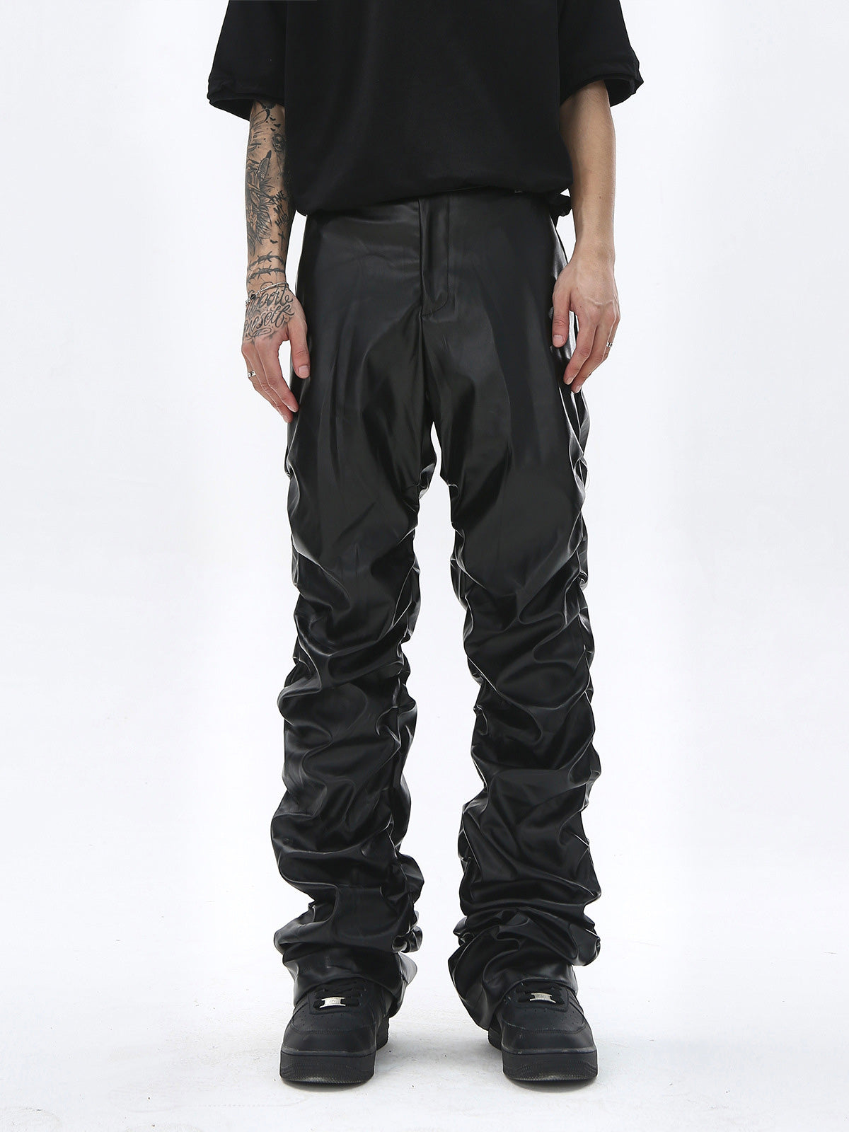 Theprecipice Punk Style Pleated Leather Pants - 2195