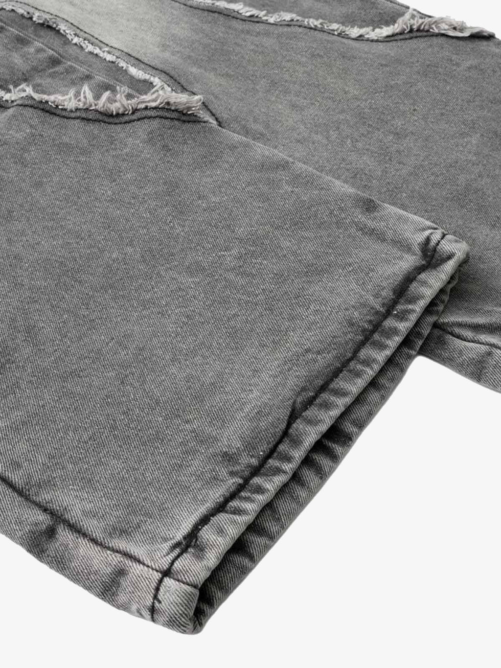 Washed Distressed Raw Edge Drawstring Jeans