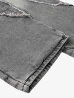 Washed Distressed Raw Edge Drawstring Jeans