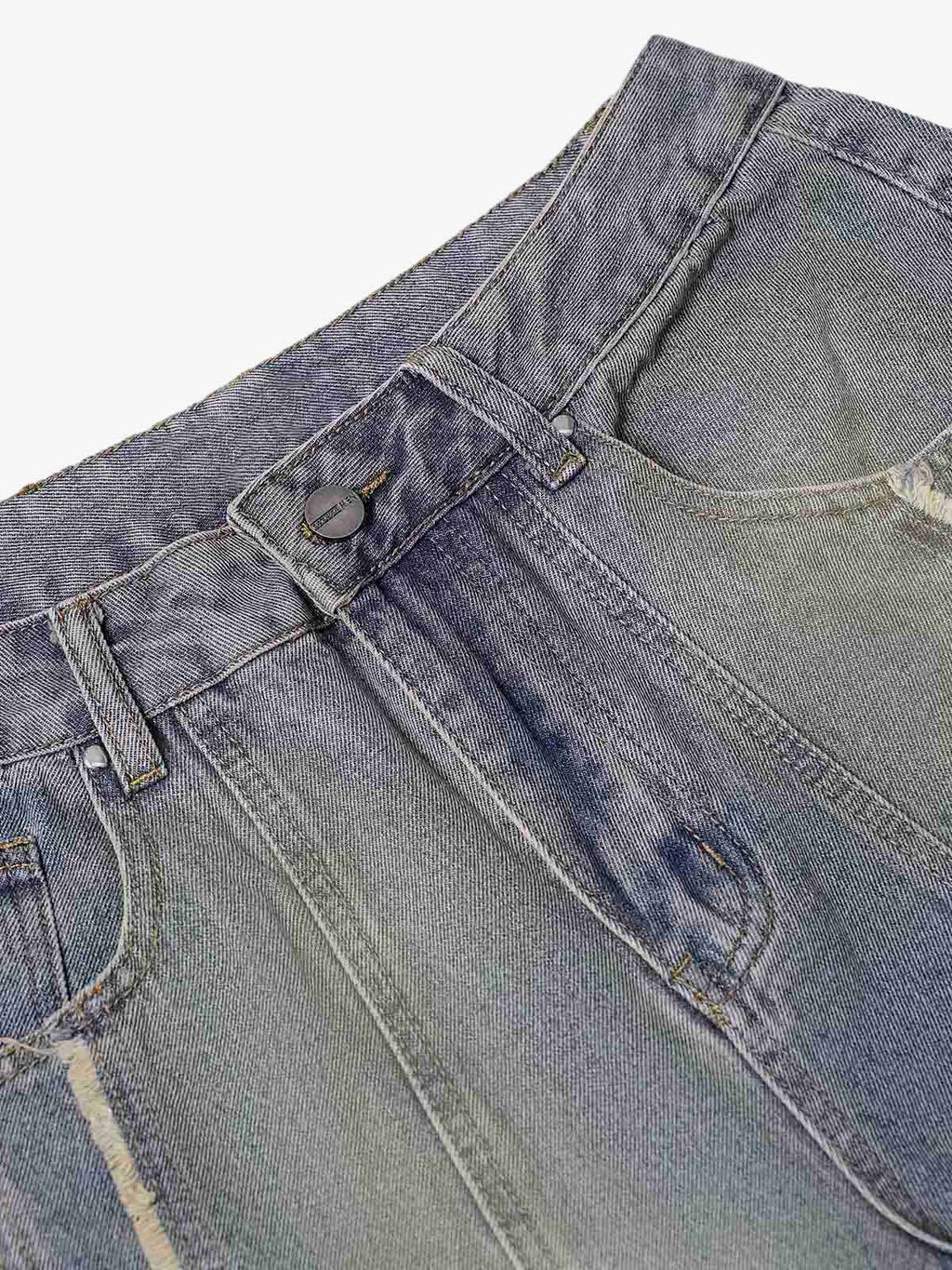 Theprecipice Washed Distressed Raw Edge Baggy Jeans - 2271