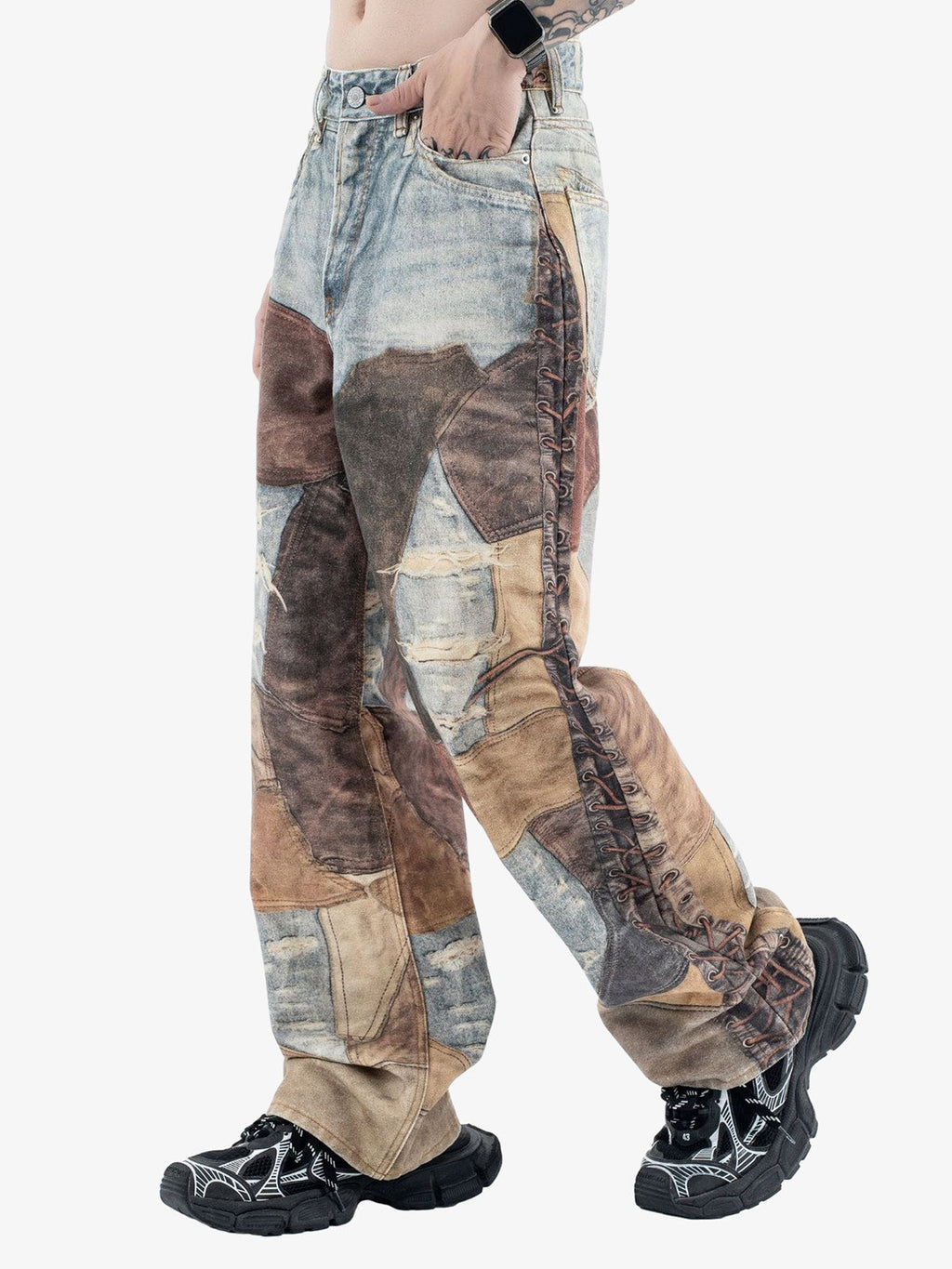 Theprecipice High Street Distressed Washed Printed Jeans - 2246