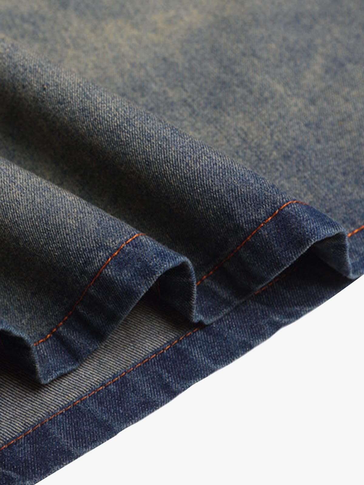 Denim Vintage Washed Distressed Gradient Embroidery T-Shirt