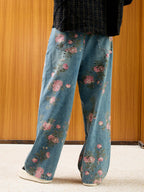 Theprecipice Floral Print Straight Jeans - 2409