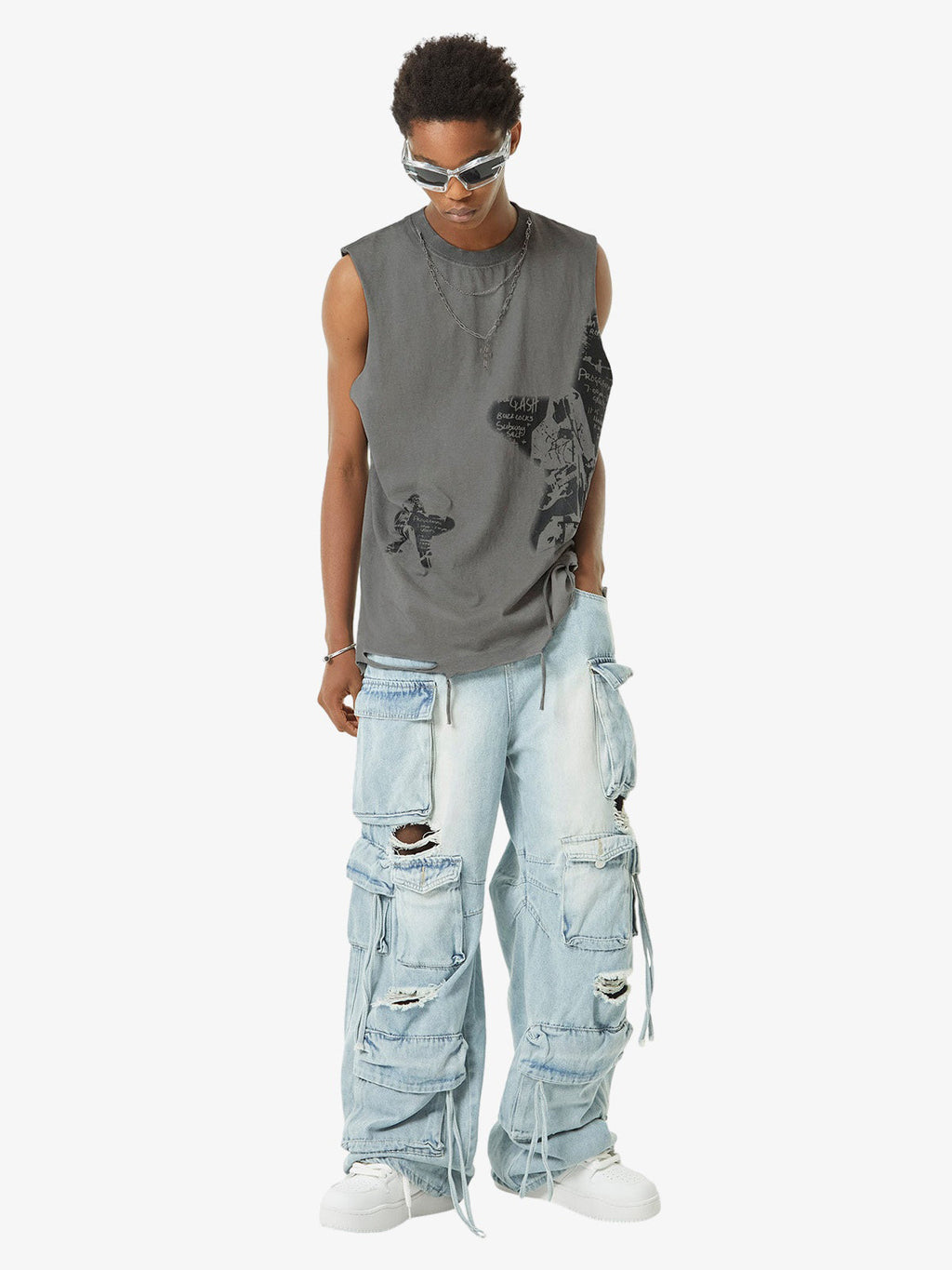 Theprecipice Vintage Necklace Star Print Hip-hop Tank Top - 2070