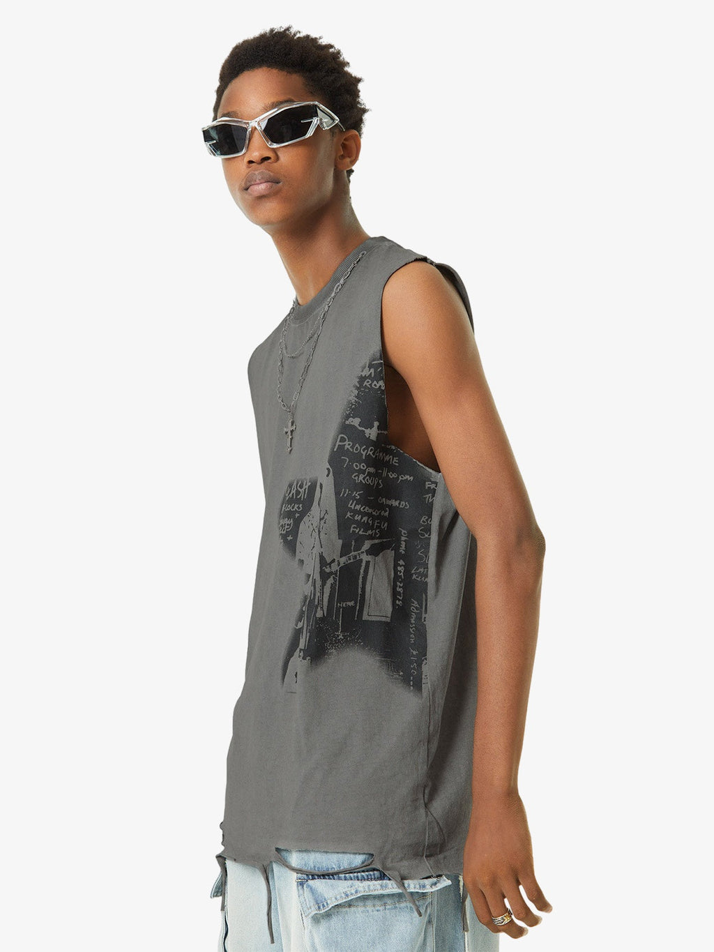 Theprecipice Vintage Necklace Star Print Hip-hop Tank Top - 2070