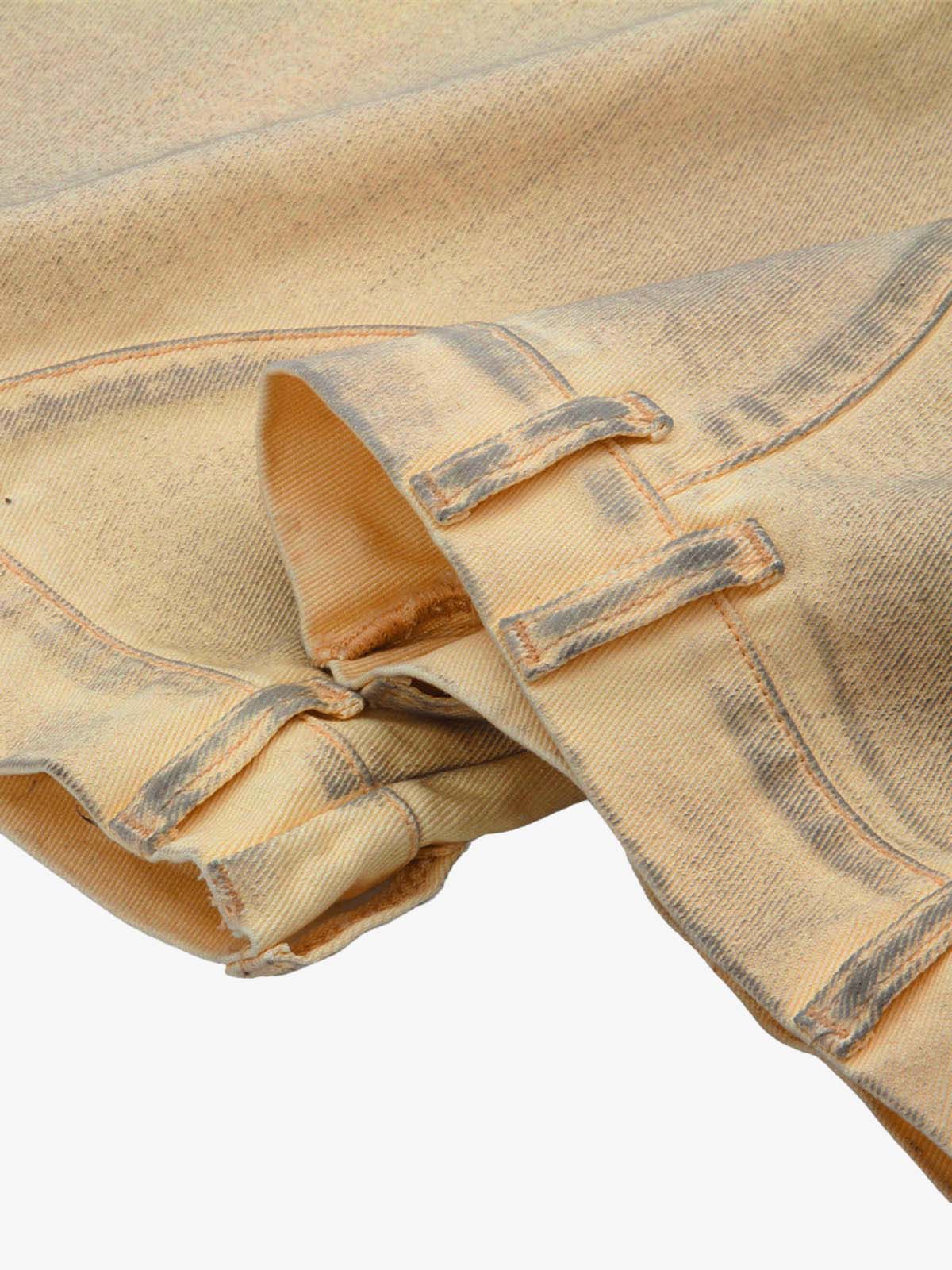 Washed Distressed Detachable Scarf Barrel Jeans - 2550