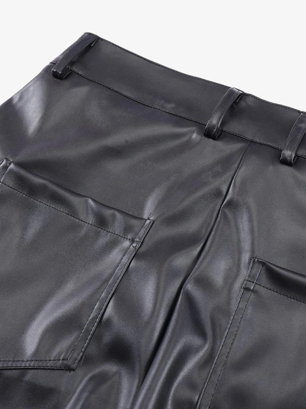 Theprecipice Punk Style Pleated Leather Pants - 2195