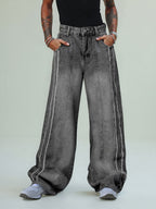 Theprecipice Washed Distressed Raw Edge Baggy Jeans - 2271