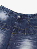 Theprecipice Old Washed Double Waistband Design Denim Jorts