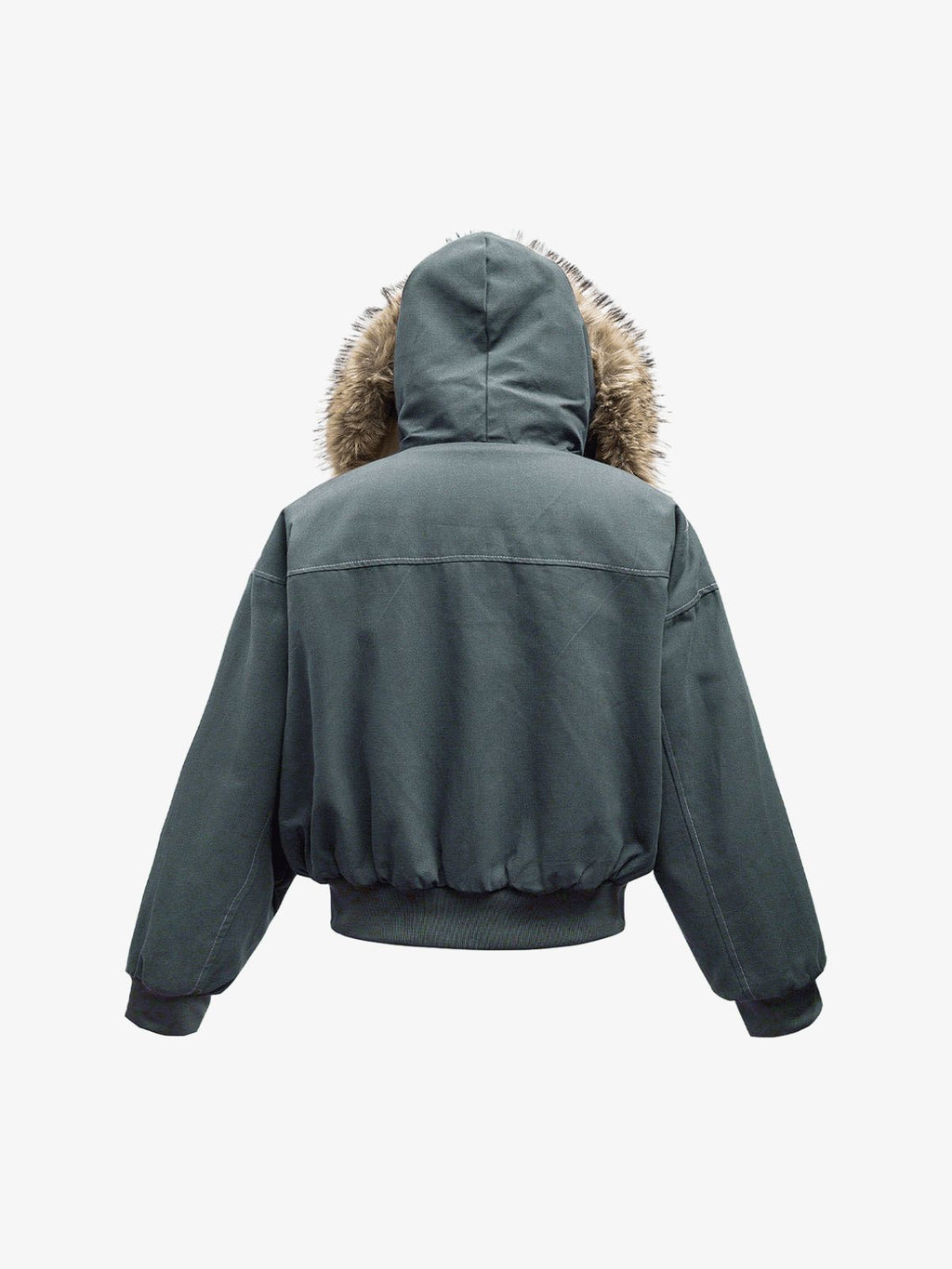 Faux Fur Lined Zip Up Winter Hooded Bomber Jacket - 2560