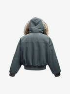 Faux Fur Lined Zip Up Winter Hooded Bomber Jacket - 2560