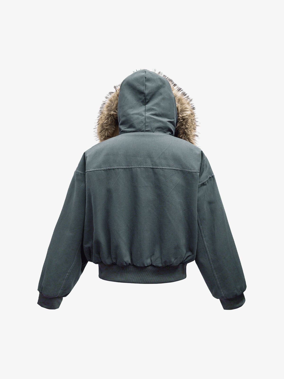 Faux Fur Lined Zip Up Winter Hooded Bomber Jacket - 2560