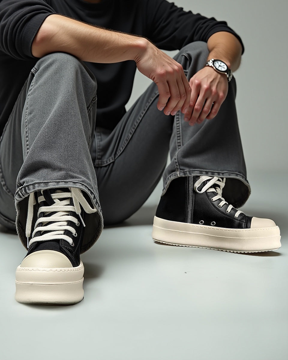 Rubber Sole High-Top Side Zipper Platform Sneakers - 2273