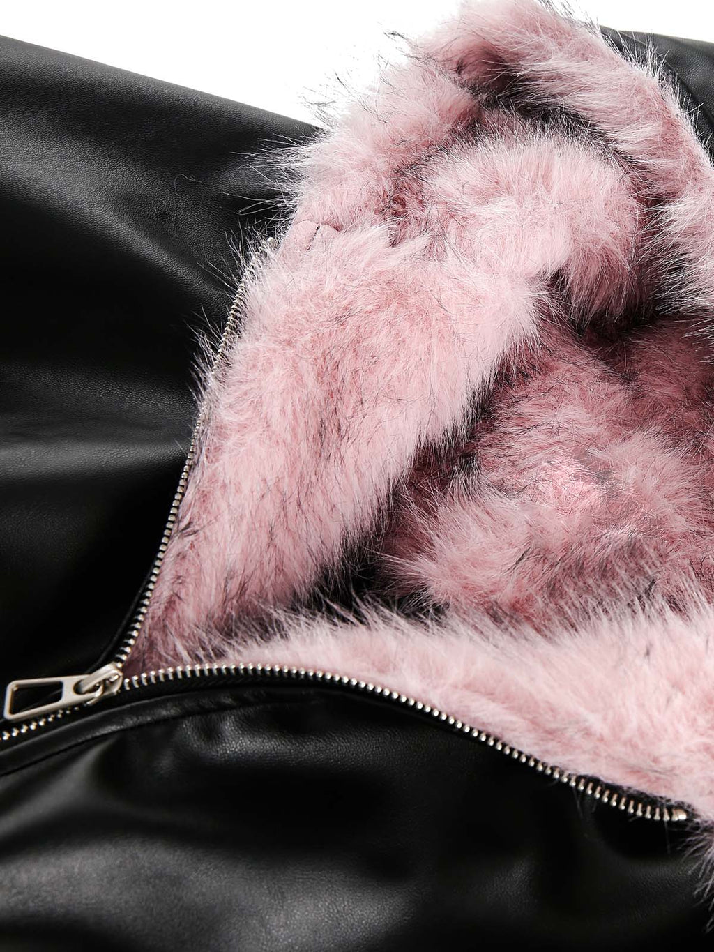 Leather Pink Fur Hooded Quilted Jacket - 2535