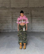 Woven Ripped Camouflage Cargo Baggy Pants - 2410