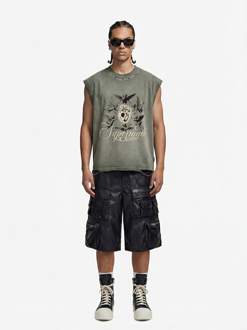 Vintage Washed Cherub Soccer Heart Graphic Sleeveless T-Shirt