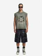 Vintage Washed Cherub Soccer Heart Graphic Sleeveless T-Shirt