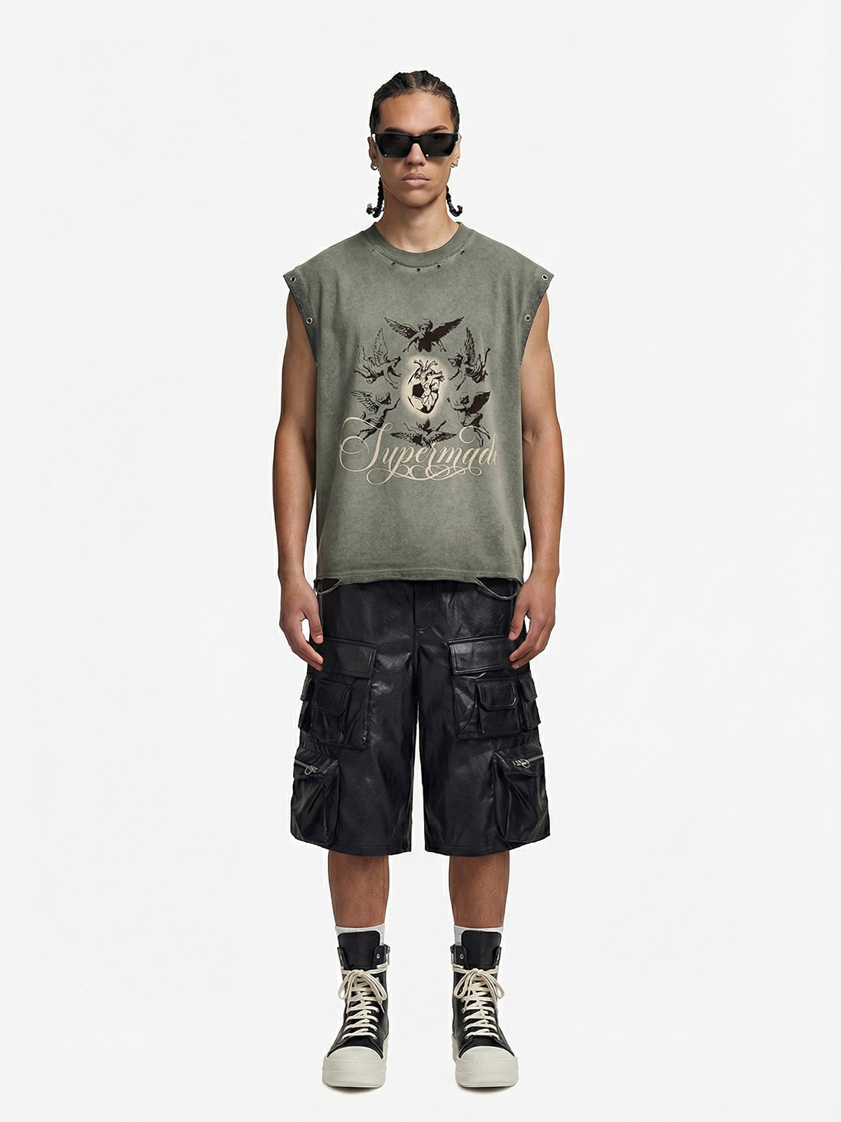 Vintage Washed Cherub Soccer Heart Graphic Sleeveless T-Shirt
