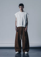Retro Double-Waist Leopard Patch Barrel Pants - 2564